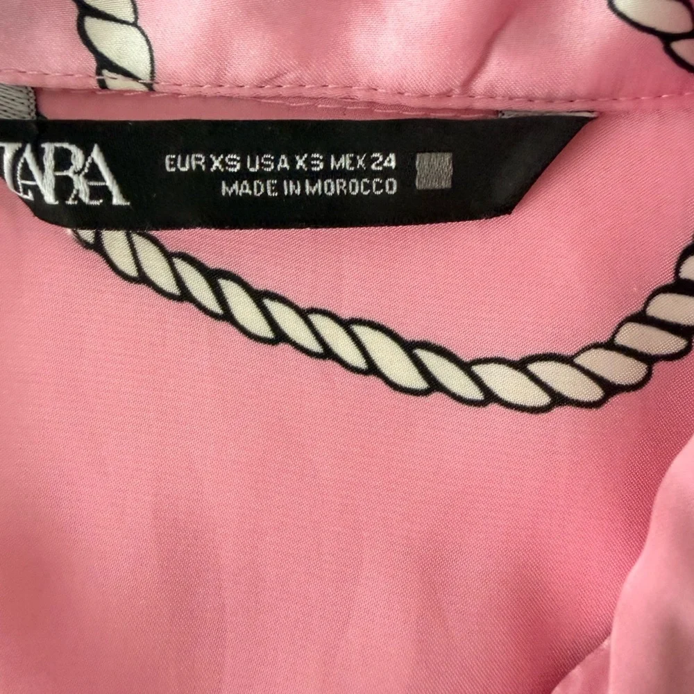 ZARA Satin Pink Rope & Chain Print Button Down Shirt | Nautical Chic